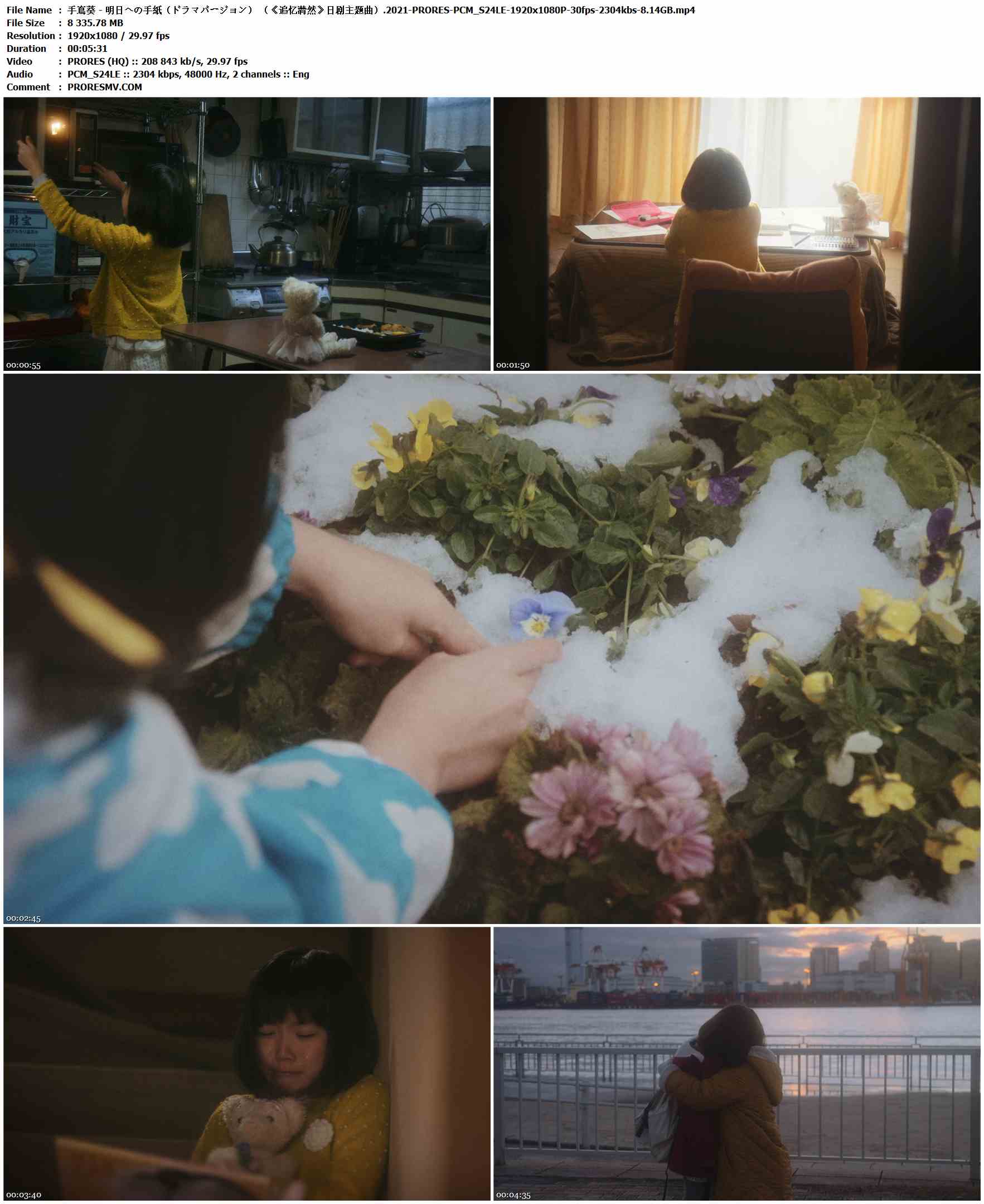 手嶌葵 - 明日への手紙（ドラマバージョン） （《追忆潸然》日剧主题曲）.2021-PRORES-PCM_S24LE-1920x1080P-30fps-2304kbs-8.14GB官方MV_高清MV
